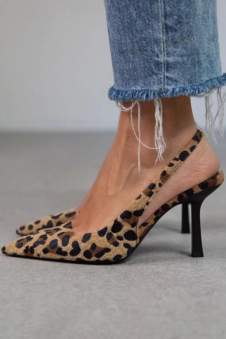 Sadie Women’s High Heels – Pointed Toe Slingback Pumps with Elegant Animal Print