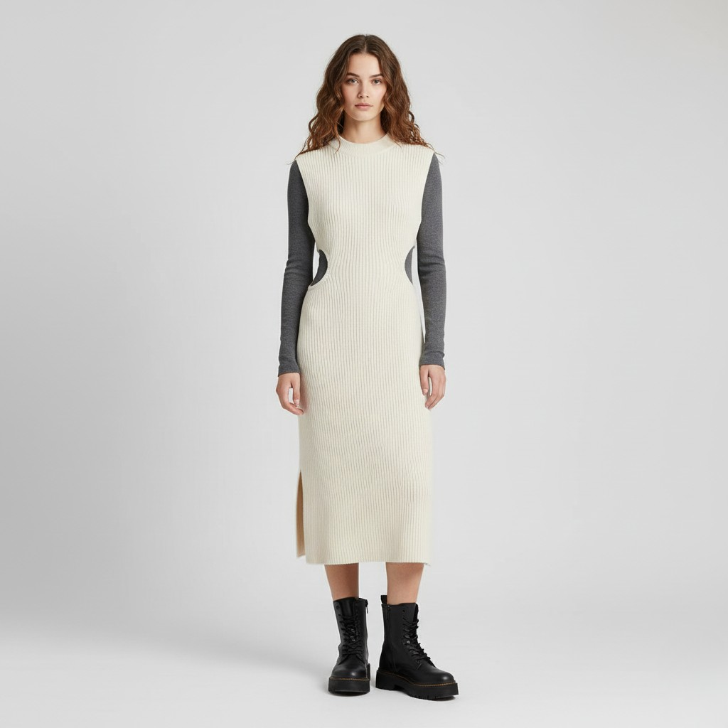 Geripptes Strick-Midikleid