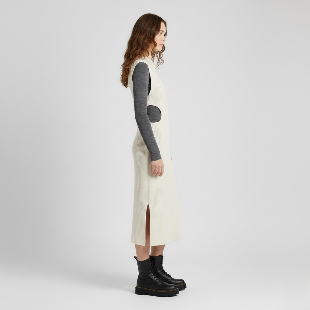 Geripptes Strick-Midikleid