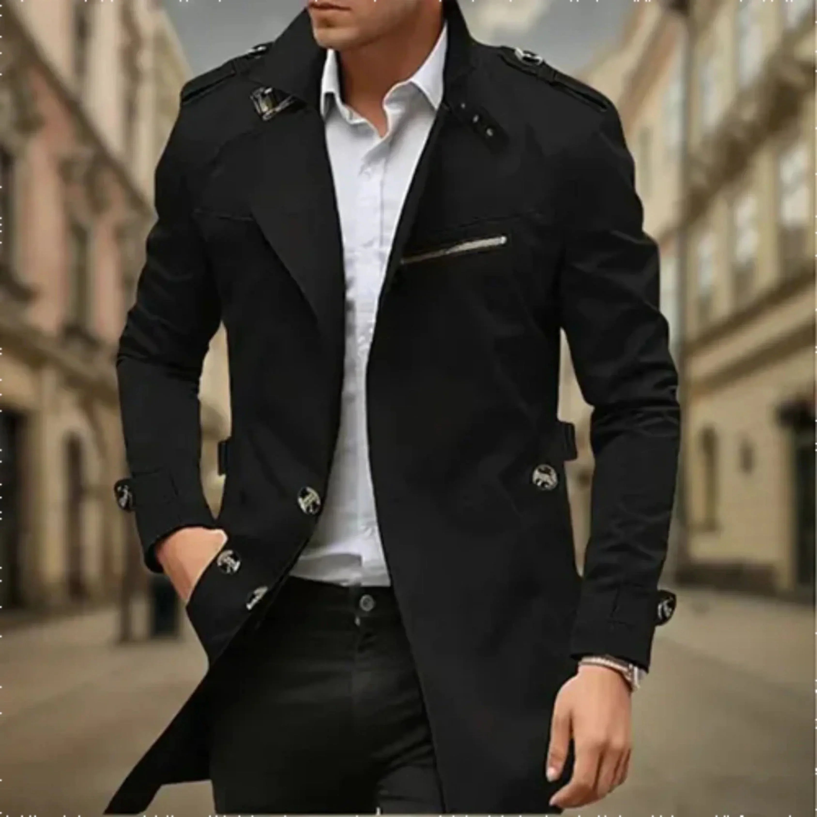 Rey Men’s Trench Coat – Waterproof Double-Breasted Jacket with Classic Elegant Fit