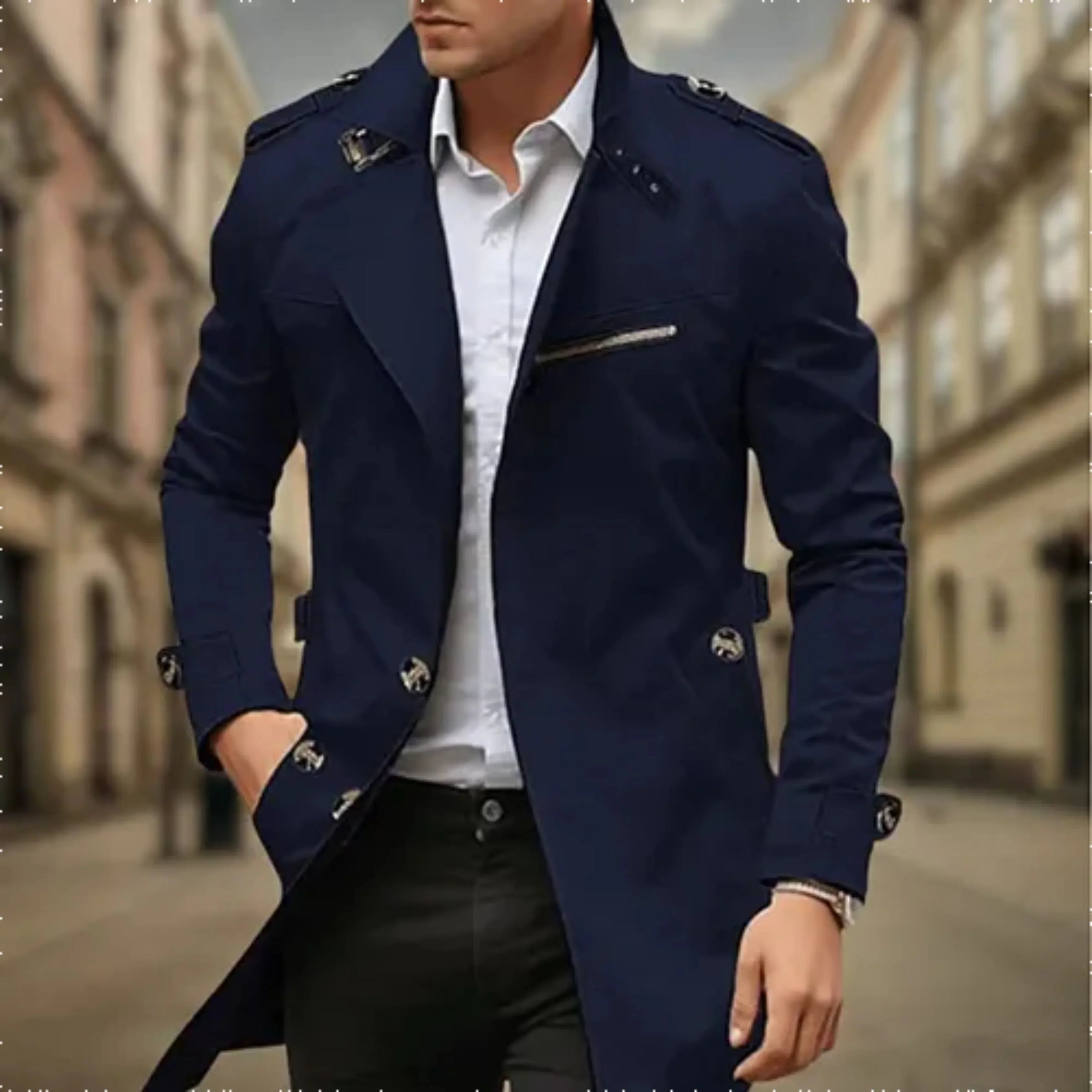Rey Men’s Trench Coat – Waterproof Double-Breasted Jacket with Classic Elegant Fit
