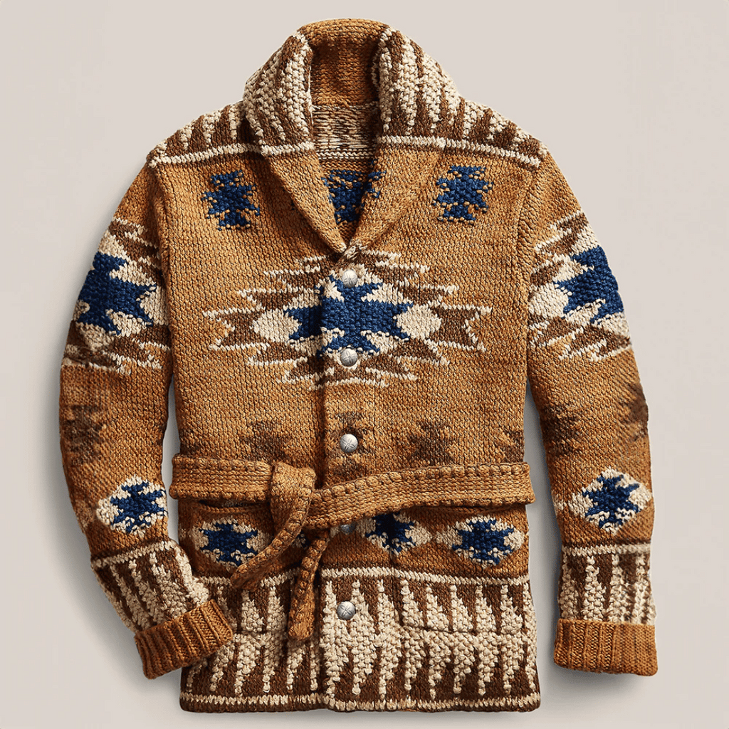 Arman Men’s Jacquard Cardigan – Retro Knit Sweater with Western-Inspired Design