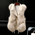 Dilara Women’s Faux Fur Gilet – Luxury Oversized Waist-Tie Winter Waistcoat