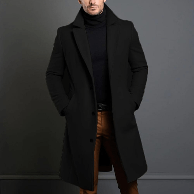 Edward Men’s Long Winter Coat – Elegant Trench Style Jacket with Warm Insulated Fit