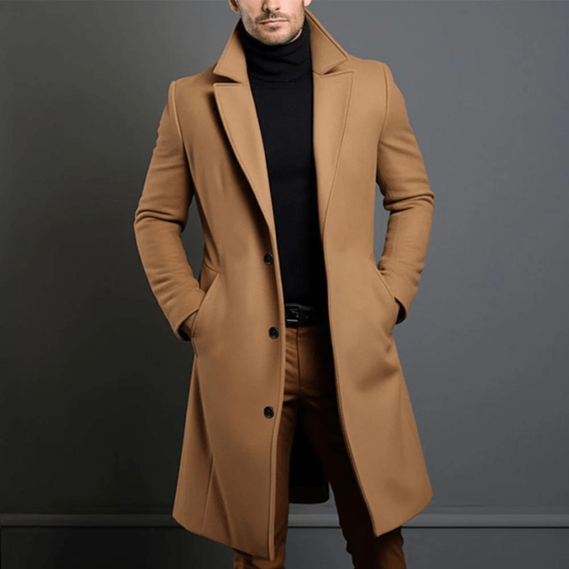 Edward Men’s Long Winter Coat – Elegant Trench Style Jacket with Warm Insulated Fit