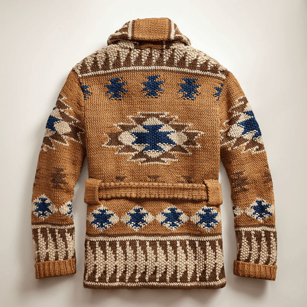 Arman Men’s Jacquard Cardigan – Retro Knit Sweater with Western-Inspired Design