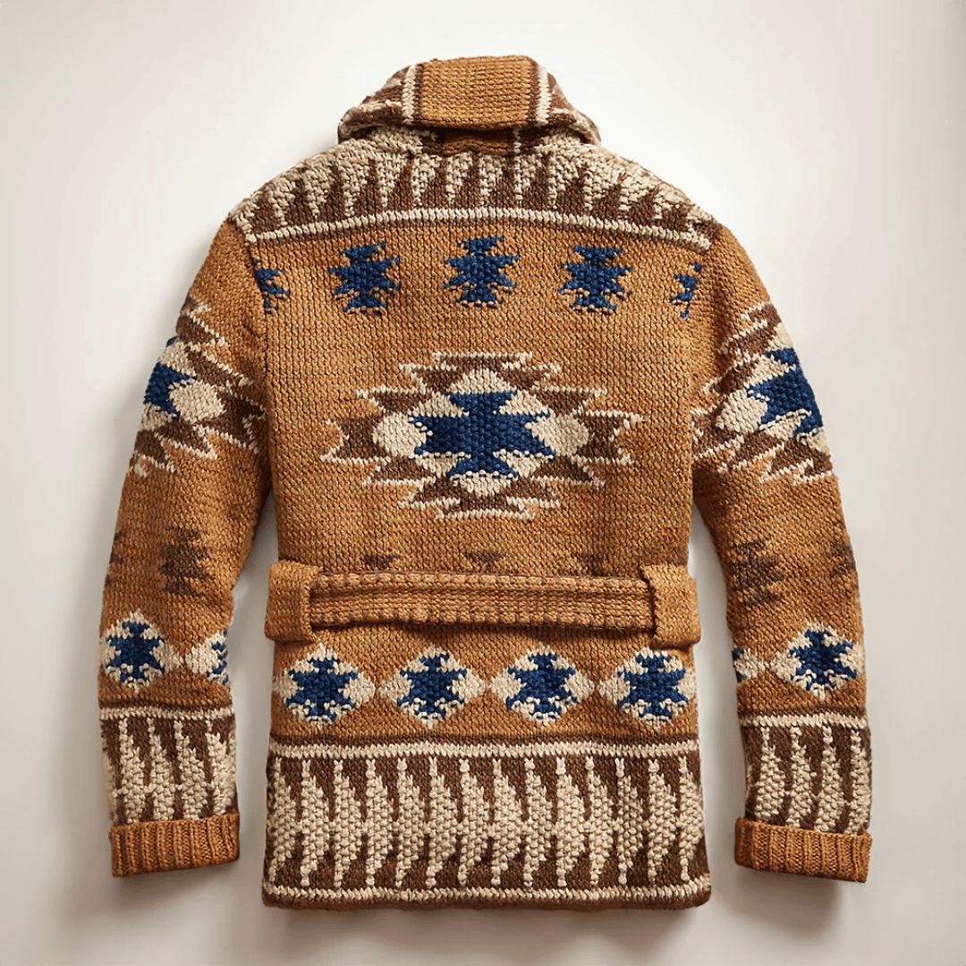 Arman Men’s Jacquard Cardigan – Retro Knit Sweater with Western-Inspired Design
