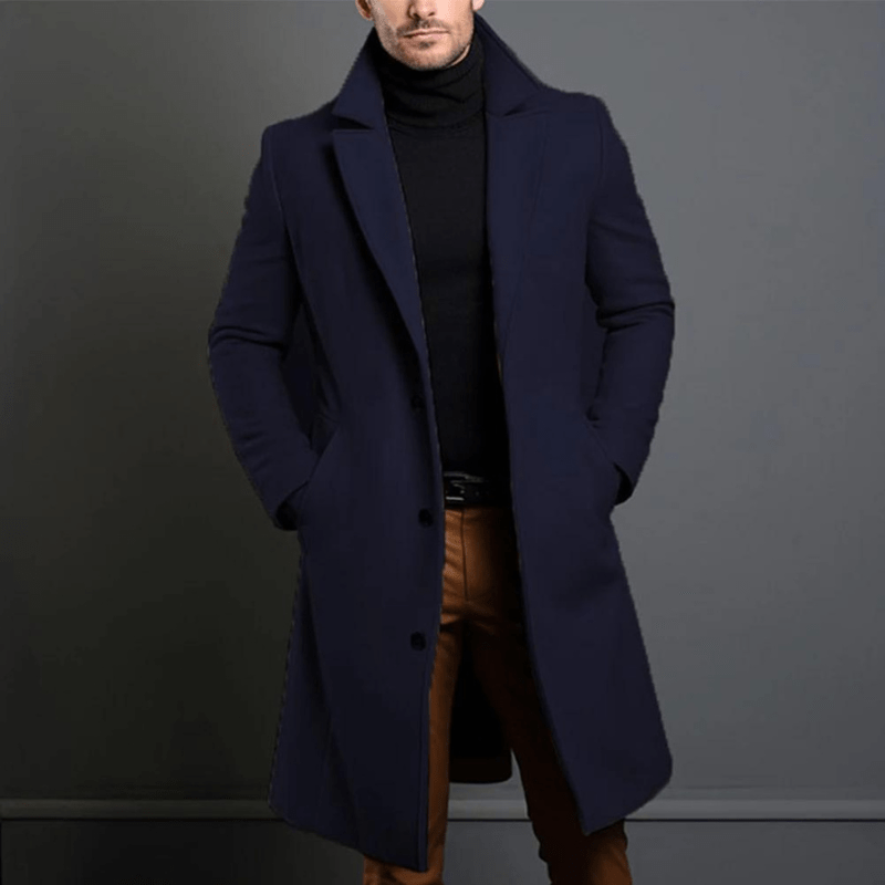 Edward Men’s Long Winter Coat – Elegant Trench Style Jacket with Warm Insulated Fit