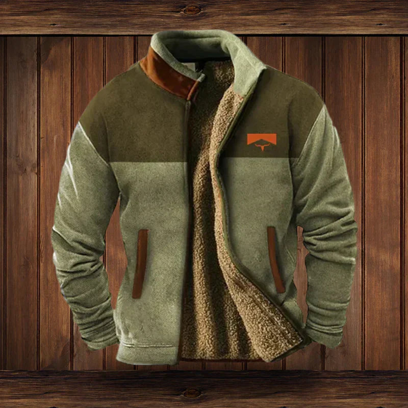 Noah Men’s Winter Jacket – Fleece-Lined Western Coat with Ethnic Pattern Design