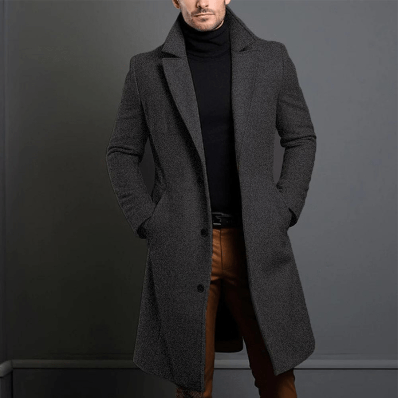 Edward Men’s Long Winter Coat – Elegant Trench Style Jacket with Warm Insulated Fit