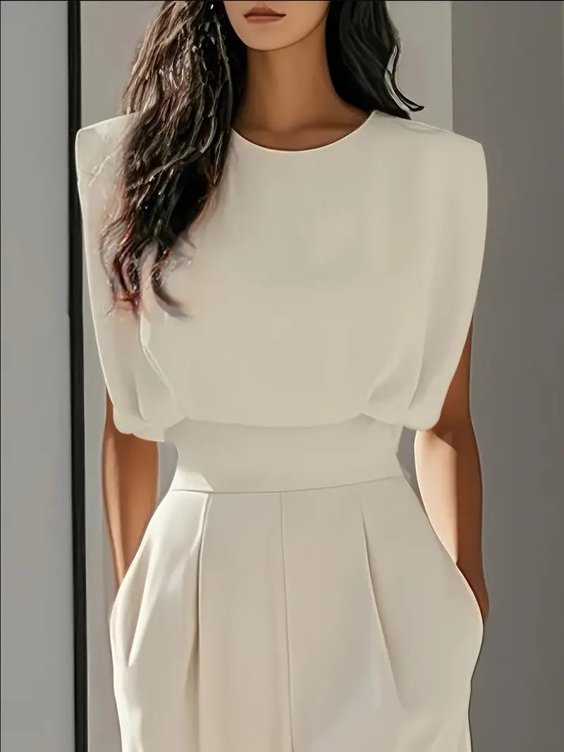 Mira Women’s Elegant Jumpsuit – High Waist Wide Leg Playsuit with Pleated Detail