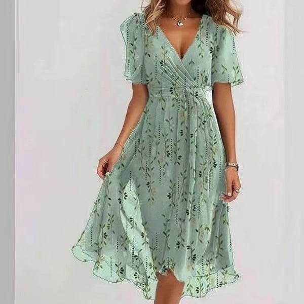 Emily Women’s Floral Midi Dress – Lightweight Chiffon Summer Dress with V-Neck Fit