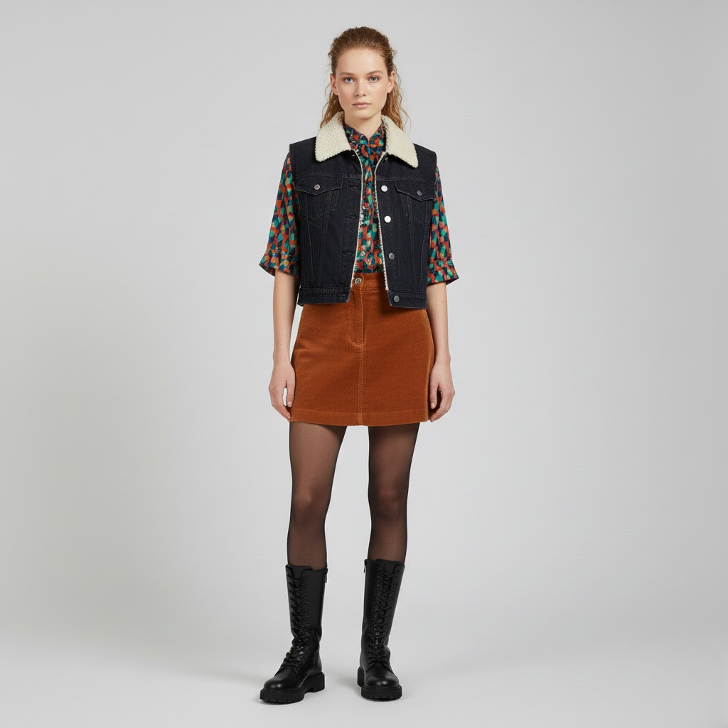 Jeansweste mit Lammfellkragen