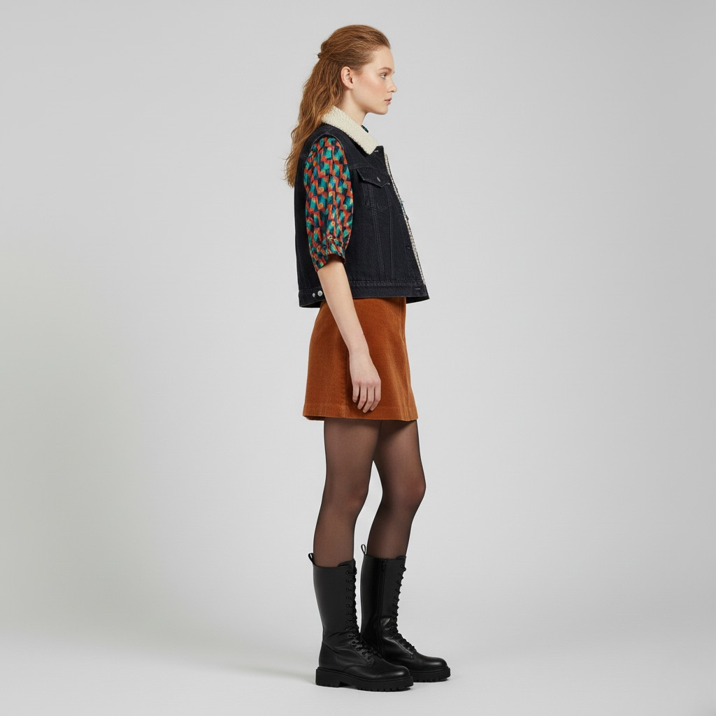 Jeansweste mit Lammfellkragen