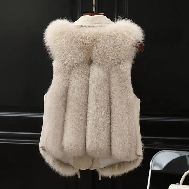 Dilara Women’s Faux Fur Gilet – Luxury Oversized Waist-Tie Winter Waistcoat