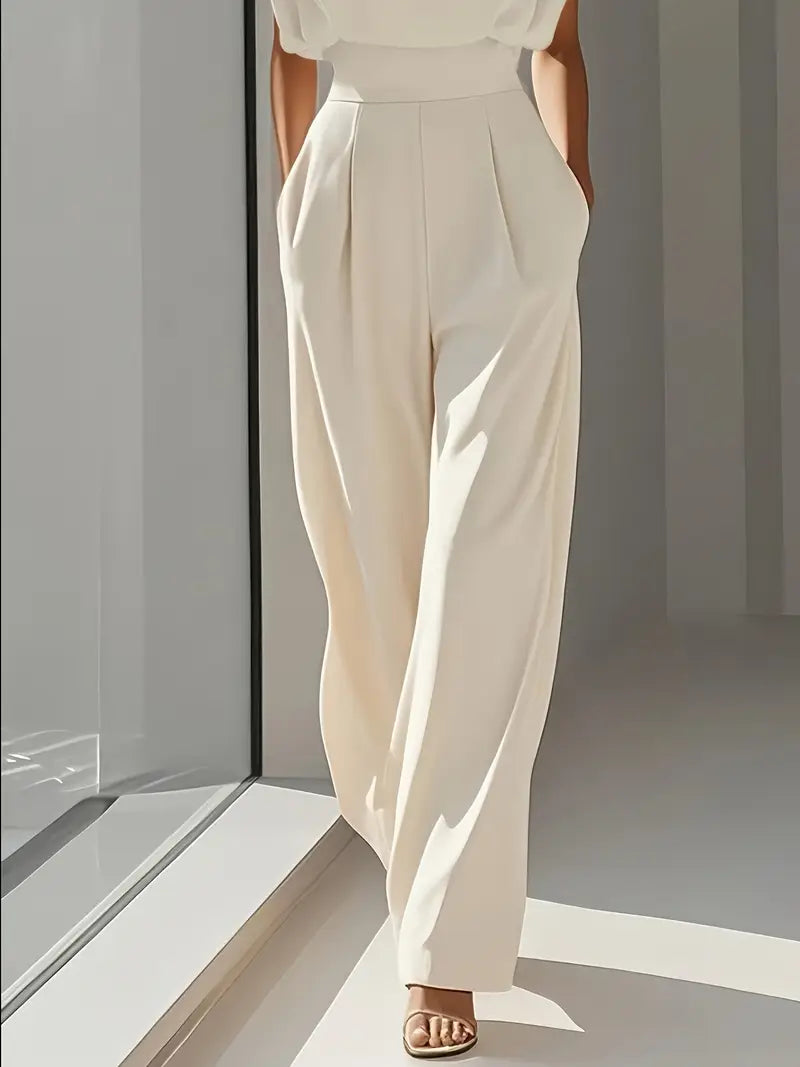 Mira Women’s Elegant Jumpsuit – High Waist Wide Leg Playsuit with Pleated Detail
