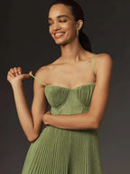 Juliana Women’s Midi Dress – Pleated Corset Dress with Elegant A-Line Skirt
