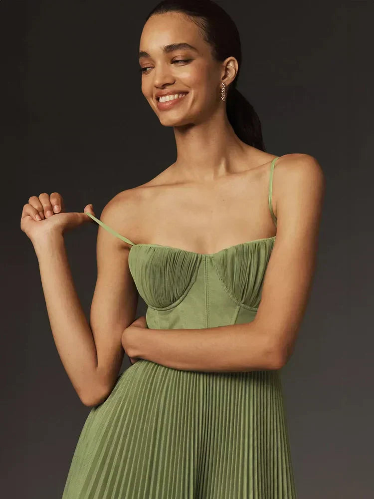 Juliana Women’s Midi Dress – Pleated Corset Dress with Elegant A-Line Skirt