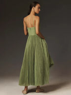 Juliana Women’s Midi Dress – Pleated Corset Dress with Elegant A-Line Skirt