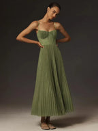 Juliana Women’s Midi Dress – Pleated Corset Dress with Elegant A-Line Skirt