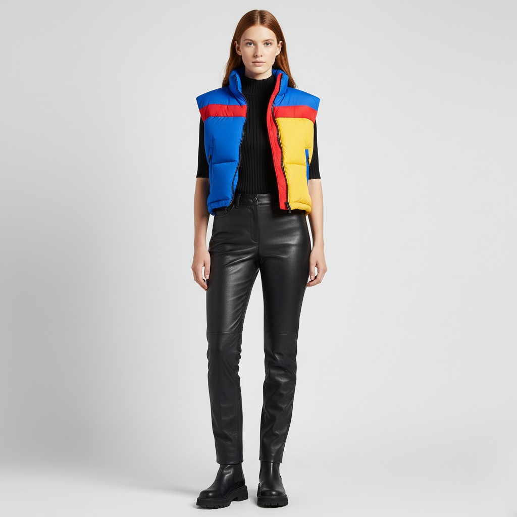 Farbblock-Daunenweste