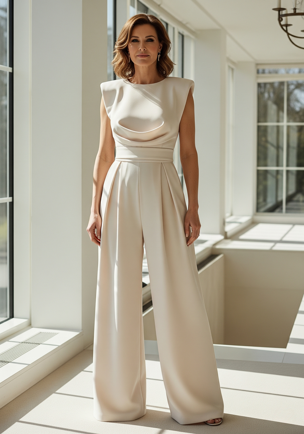 Mira Women’s Elegant Jumpsuit – High Waist Wide Leg Playsuit with Pleated Detail
