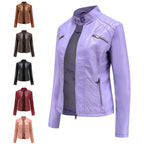 Andrijana Women’s Leather Jacket – Slim Fit Biker Jacket with Zip & Stand Collar