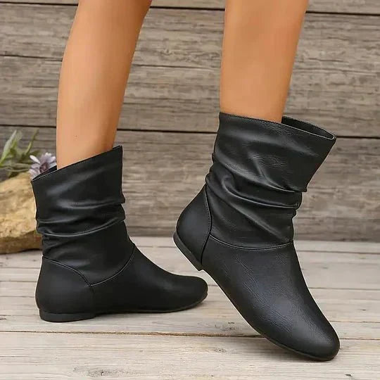 Amara Women’s Leather Ankle Boots – European Mid-Calf Boots with Non-Slip Sole