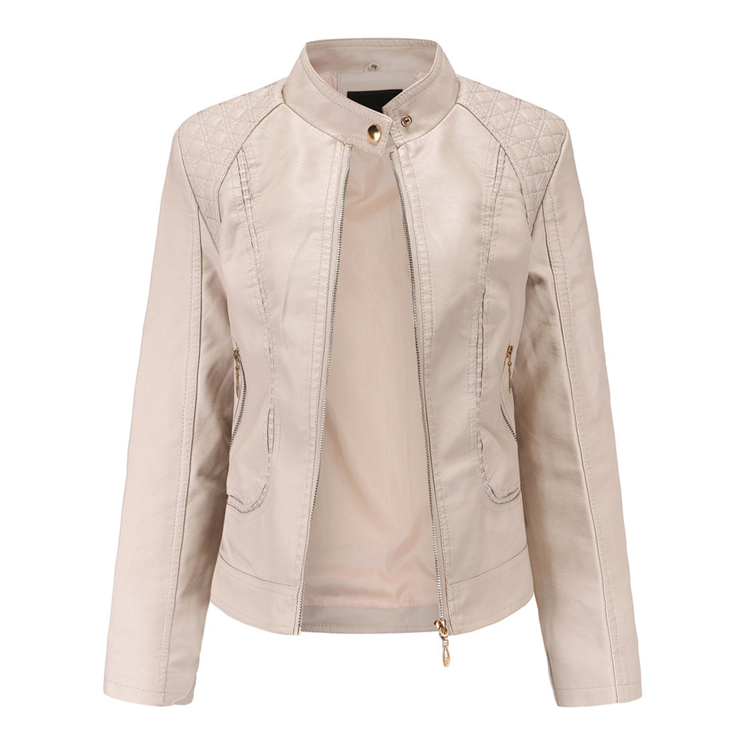 Janiyah Women’s Leather Jacket – Elegant Zip-Up Coat with Chic High Collar