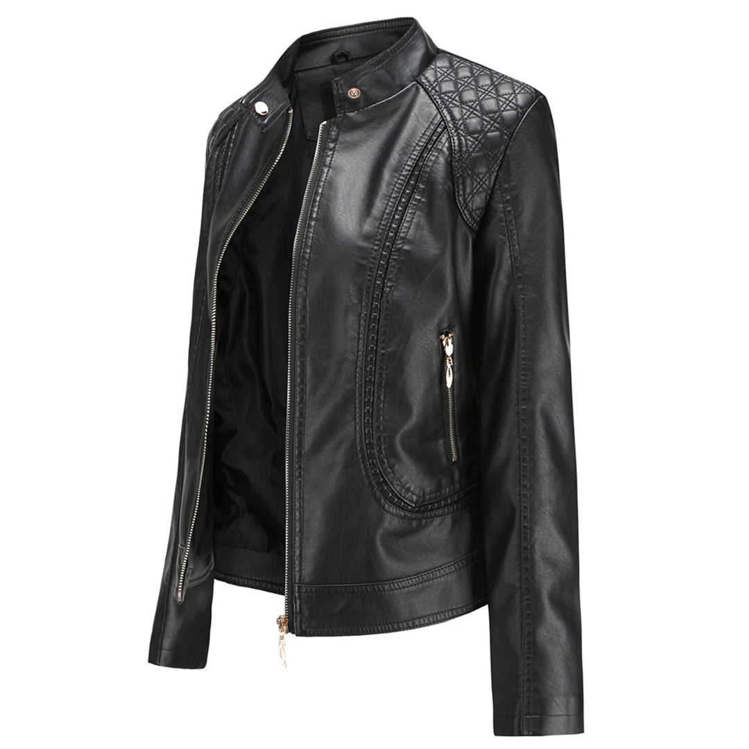 Janiyah Women’s Leather Jacket – Elegant Zip-Up Coat with Chic High Collar
