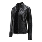 Andrijana Women’s Leather Jacket – Slim Fit Biker Jacket with Zip & Stand Collar