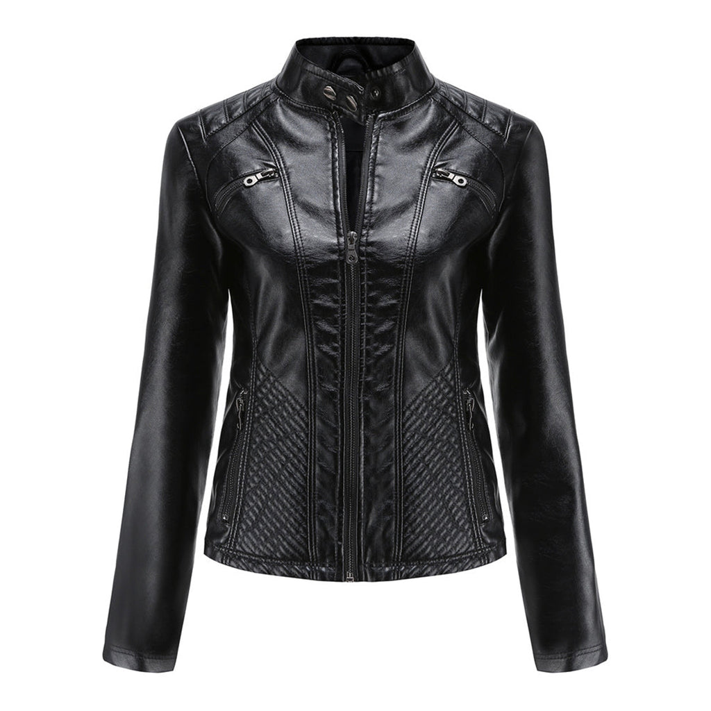 Andrijana Women’s Leather Jacket – Slim Fit Biker Jacket with Zip & Stand Collar