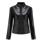 Andrijana Women’s Leather Jacket – Slim Fit Biker Jacket with Zip & Stand Collar