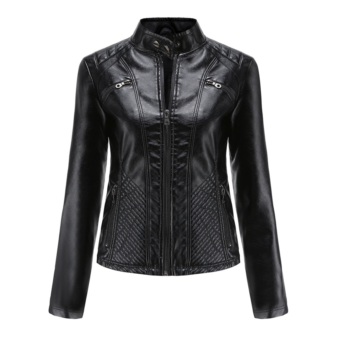 Andrijana Women’s Leather Jacket – Slim Fit Biker Jacket with Zip & Stand Collar