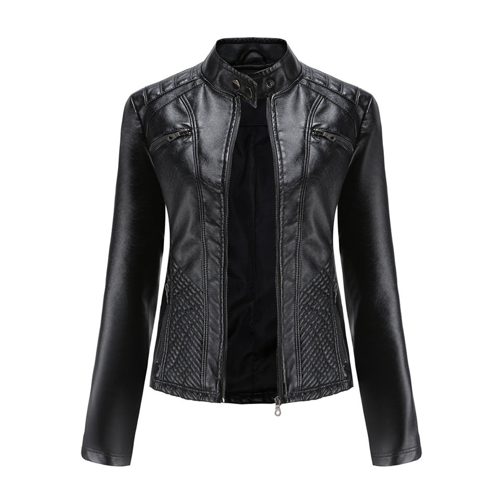 Andrijana Women’s Leather Jacket – Slim Fit Biker Jacket with Zip & Stand Collar