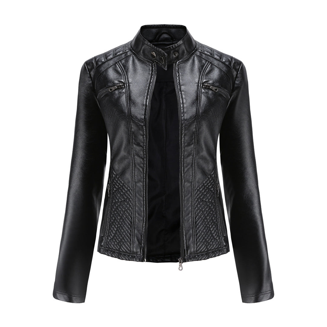 Andrijana Women’s Leather Jacket – Slim Fit Biker Jacket with Zip & Stand Collar