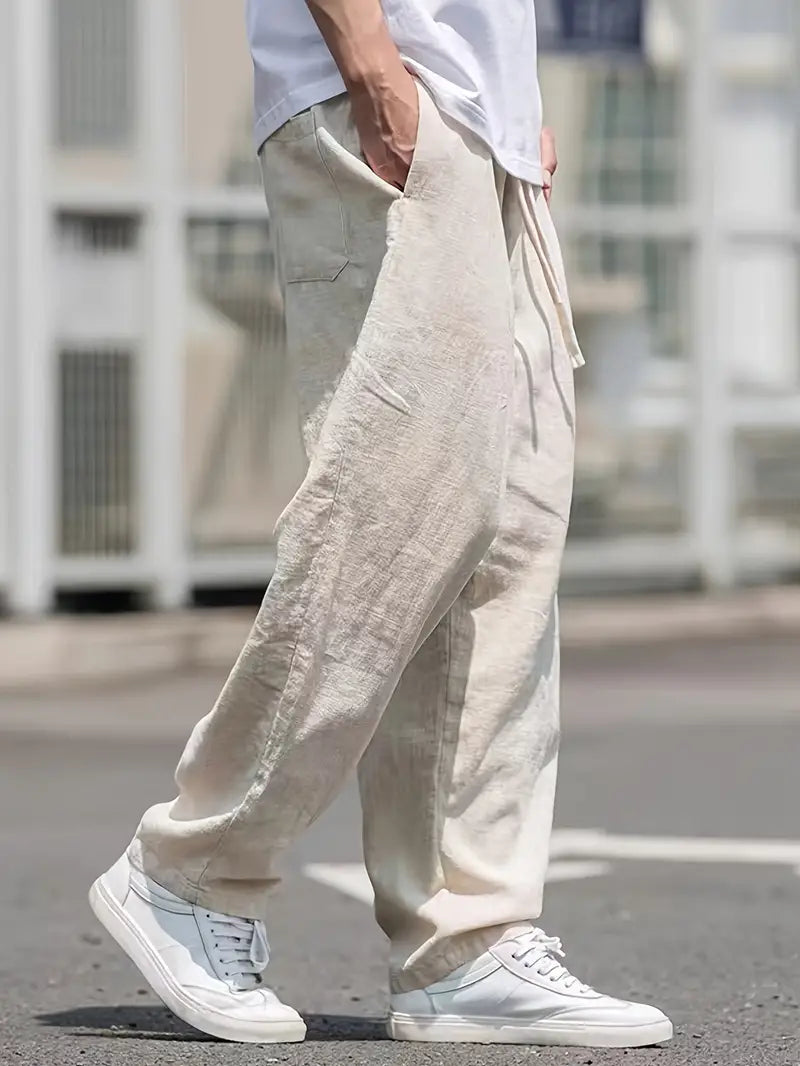 Liam Men’s Linen Trousers – Breathable Relaxed Fit Summer Pants with Wide Leg