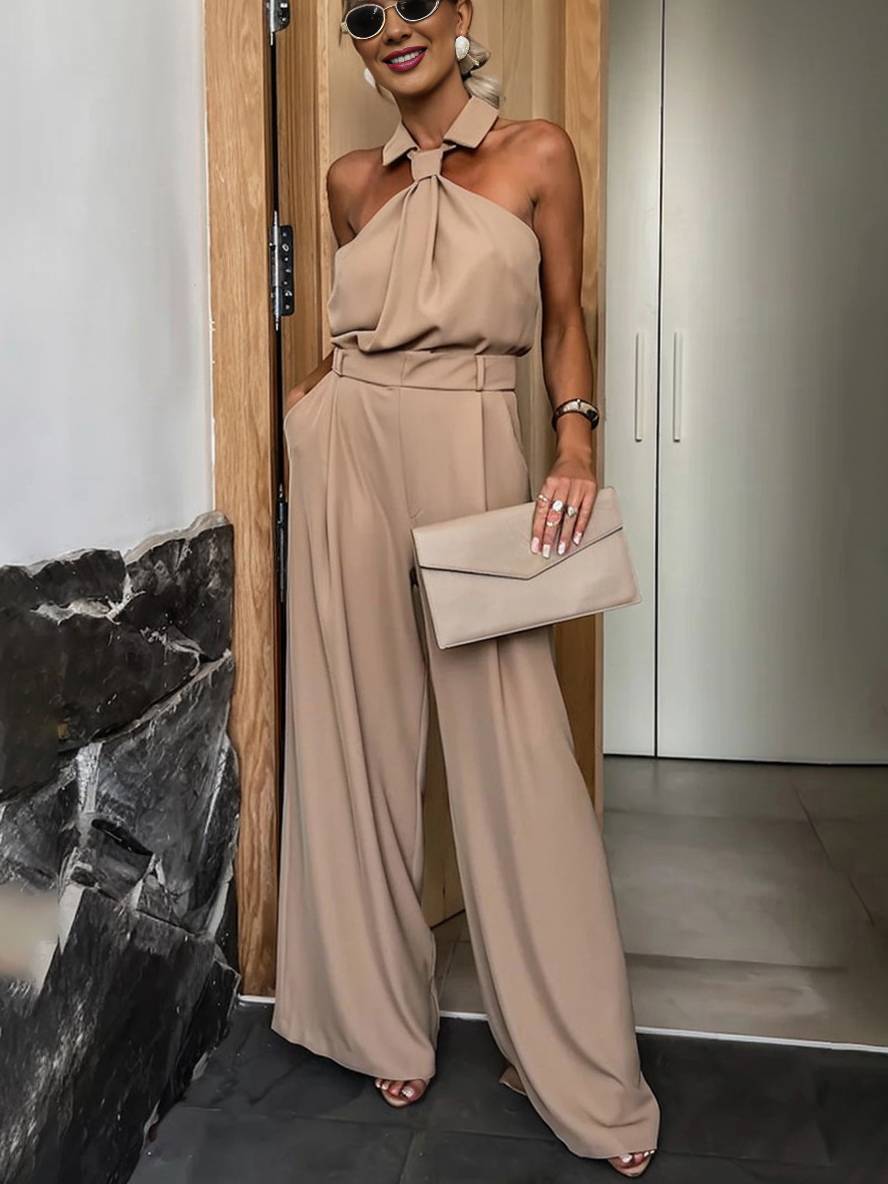 Aliya Women’s Wide Leg Jumpsuit – Sleeveless Casual Playsuit with Shirt Collar