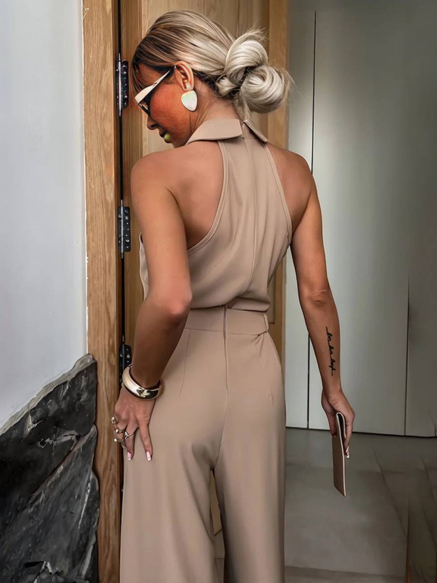 Aliya Women’s Wide Leg Jumpsuit – Sleeveless Casual Playsuit with Shirt Collar