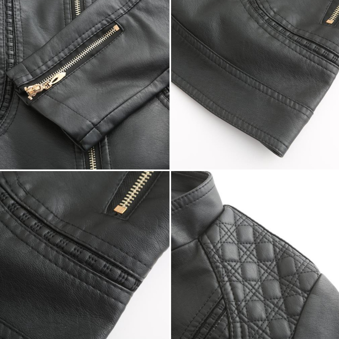 Janiyah Women’s Leather Jacket – Elegant Zip-Up Coat with Chic High Collar