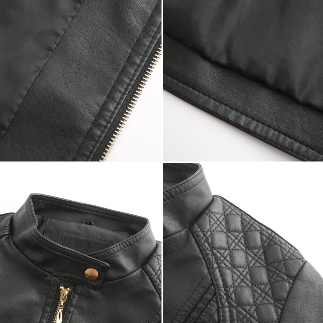 Janiyah Women’s Leather Jacket – Elegant Zip-Up Coat with Chic High Collar