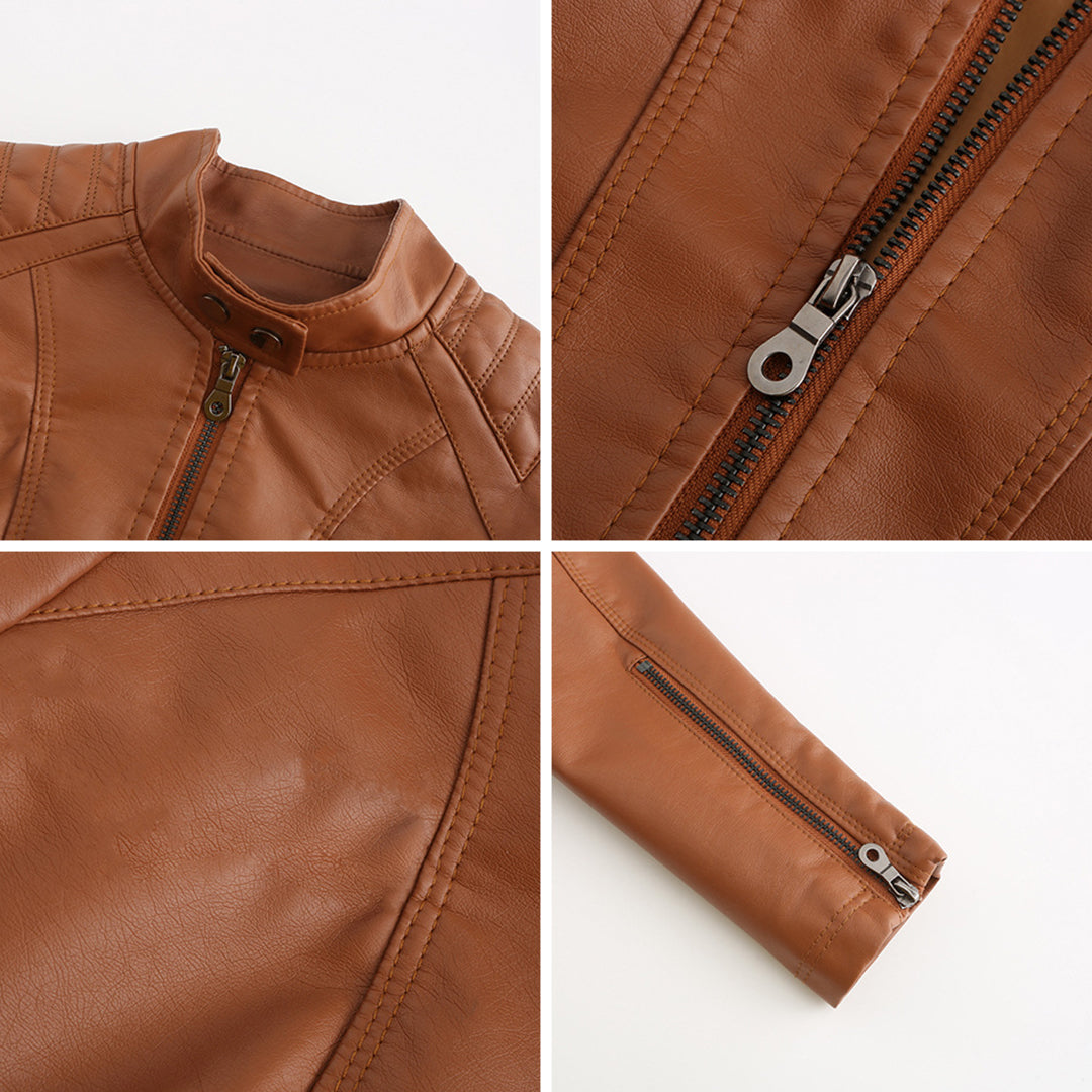 Andrijana Women’s Leather Jacket – Slim Fit Biker Jacket with Zip & Stand Collar