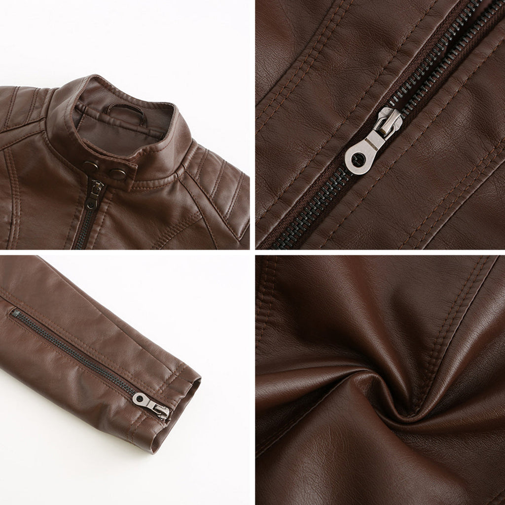 Andrijana Women’s Leather Jacket – Slim Fit Biker Jacket with Zip & Stand Collar