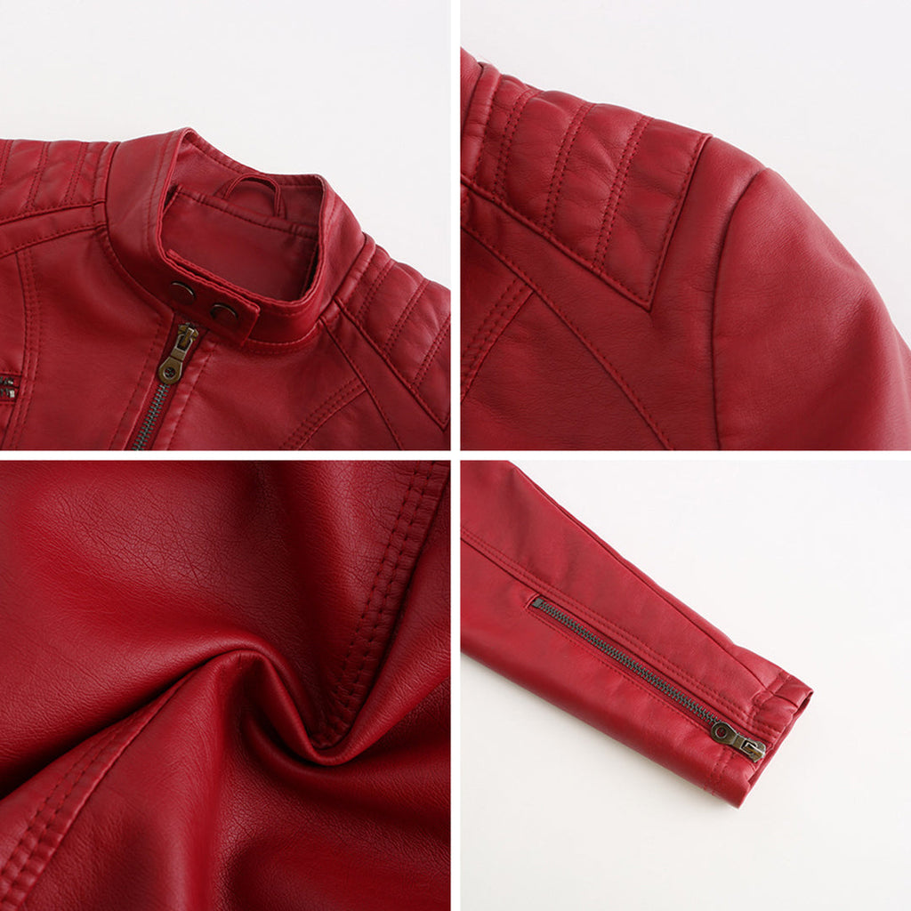 Andrijana Women’s Leather Jacket – Slim Fit Biker Jacket with Zip & Stand Collar