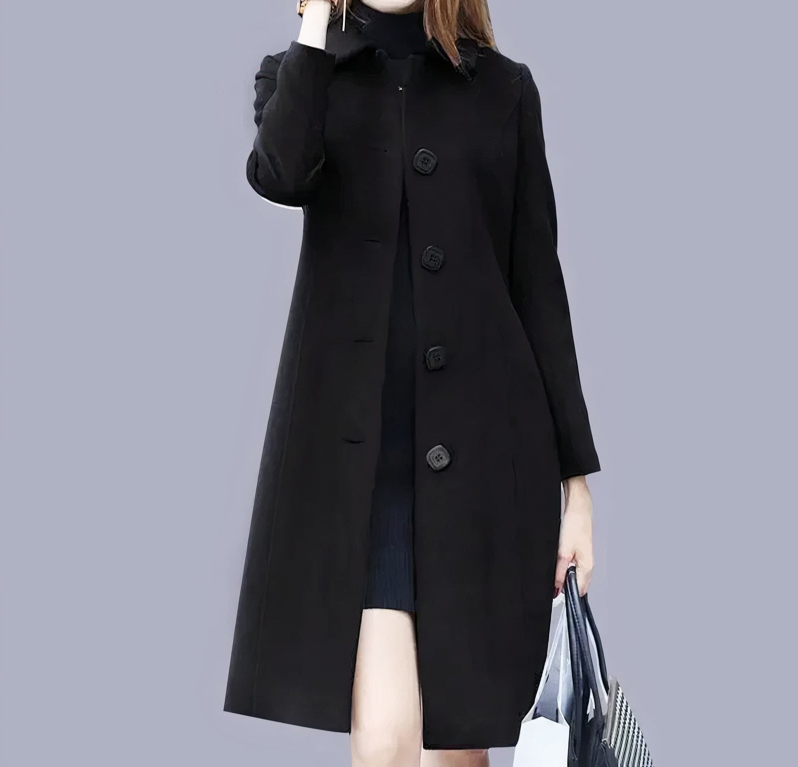 Analia Women’s Long Coat – Elegant Warm Winter Coat with Classic Button Closure