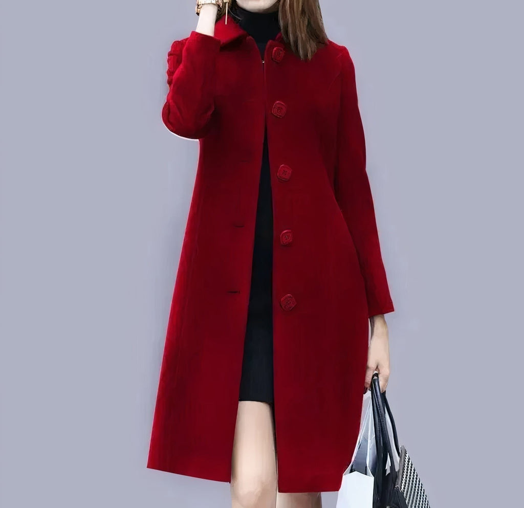 Analia Women’s Long Coat – Elegant Warm Winter Coat with Classic Button Closure