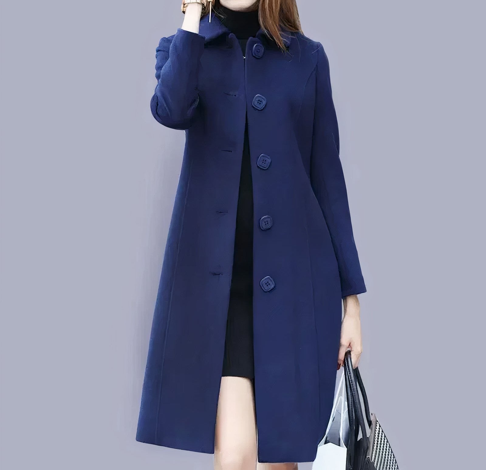 Analia Women’s Long Coat – Elegant Warm Winter Coat with Classic Button Closure