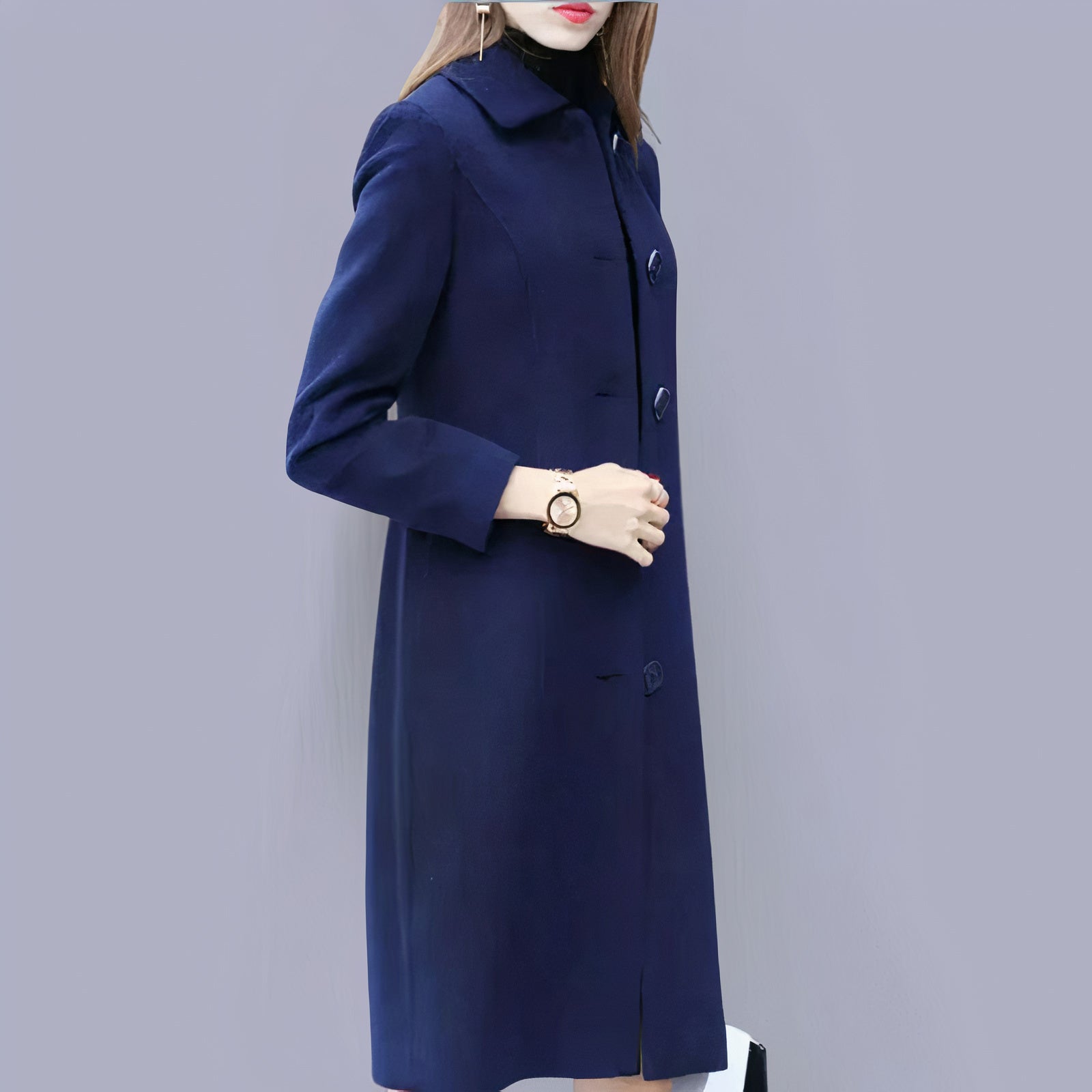 Analia Women’s Long Coat – Elegant Warm Winter Coat with Classic Button Closure