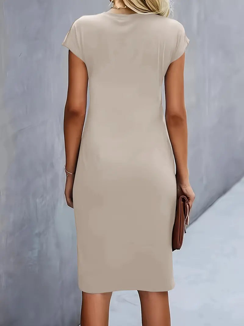 Mylene Women’s Midi Dress – Elegant Round Neck Dress with Flattering Modern Fit