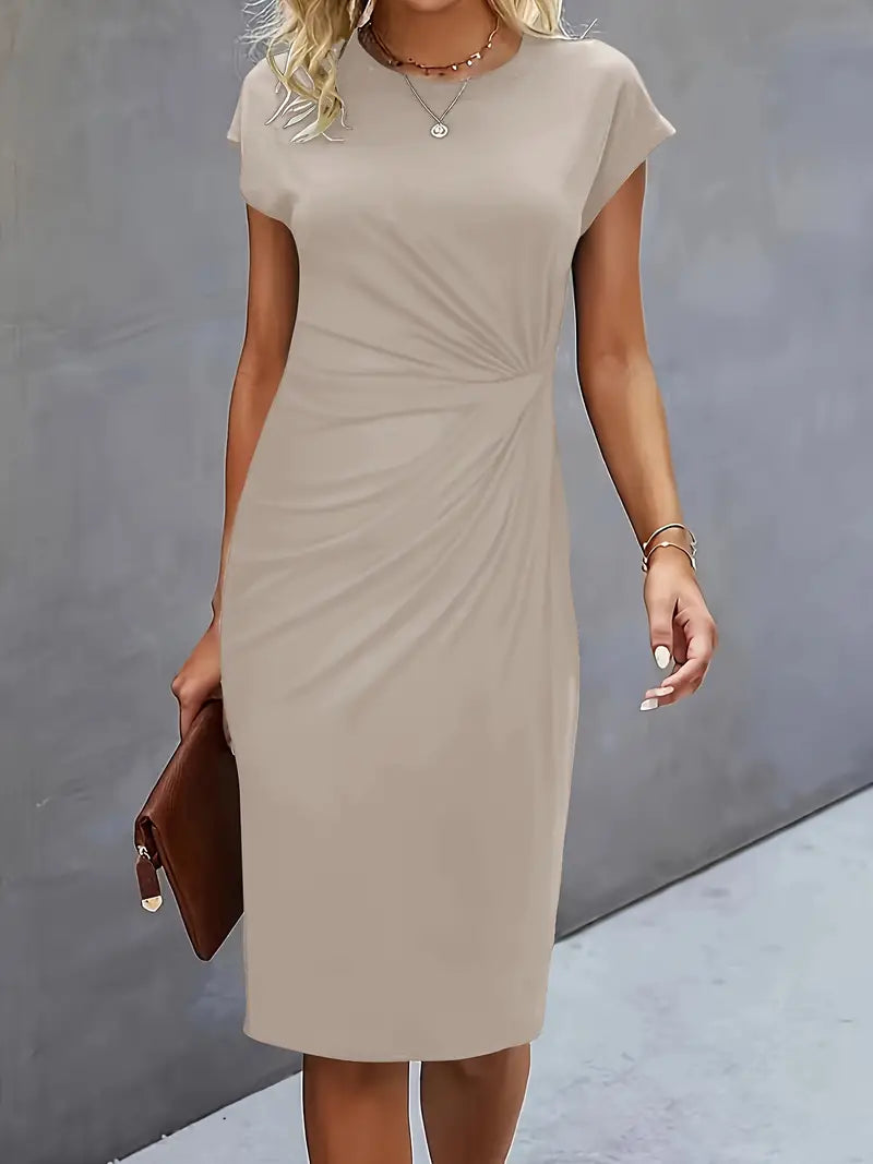 Mylene Women’s Midi Dress – Elegant Round Neck Dress with Flattering Modern Fit